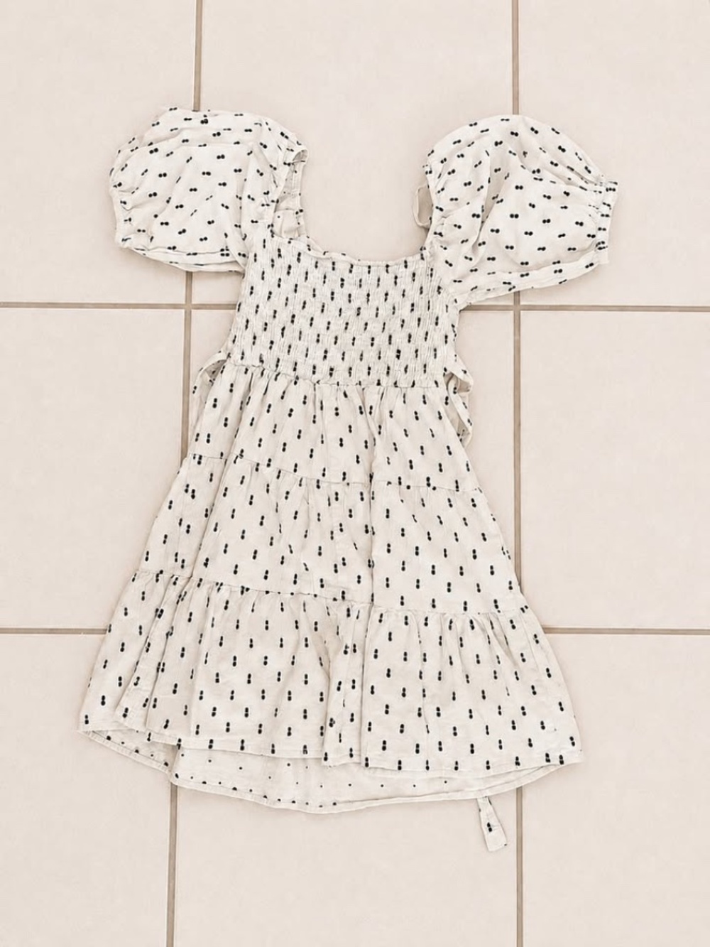 Sim & Sam Cotton Linen Smocked Puff Sleeve Mini Dress Size Small